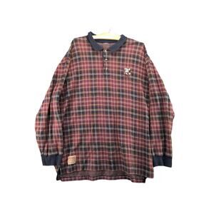 Mickey Mouse Men's Outdoors 1/4 Button Long Sleeve Shirt Size 2XL Red Plaid